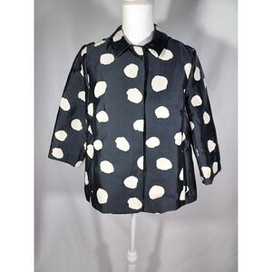 Talbots Jacket Womens Petite 10P Black White Polka Dot Satin Short Swing